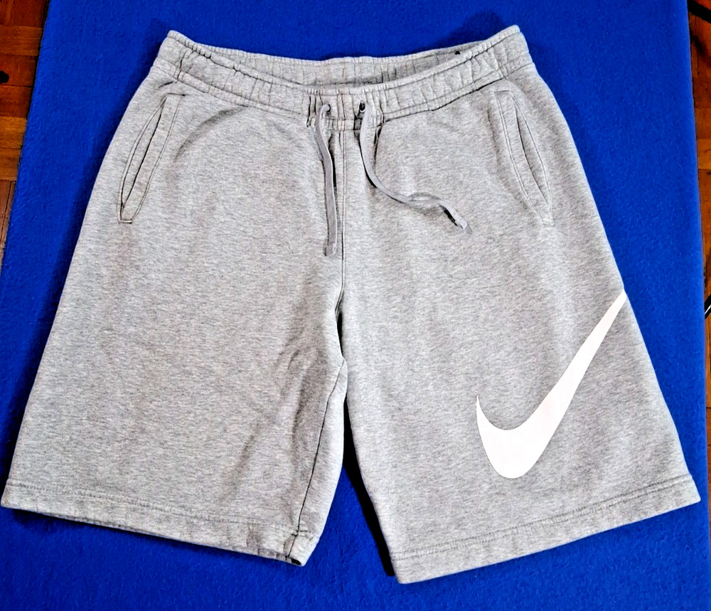 Nike Men Shorts M Sportswear Club Fleece Gray Big White Swoosh Sweatshorts Gym